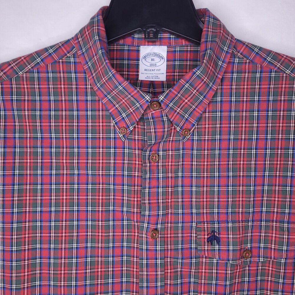Brooks Brothers Shirt Mens XL Plaid Red, Green Regent Long Sleeve